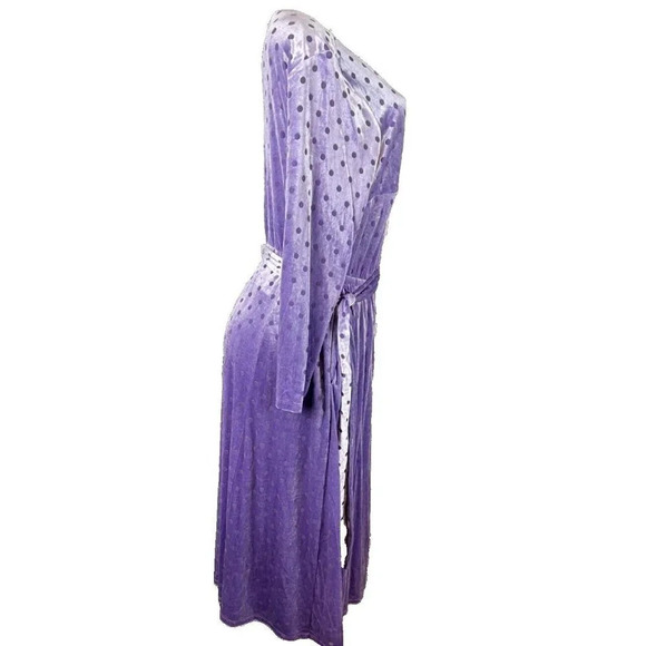 Torrid 0 Lilac Purple Dot Accent Velvet Boatneck Tie Belt Long Sleeve Midi Dress - Picture 3 of 6